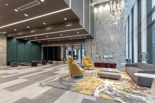 Marlowe Lobby with modern seating and elegant design